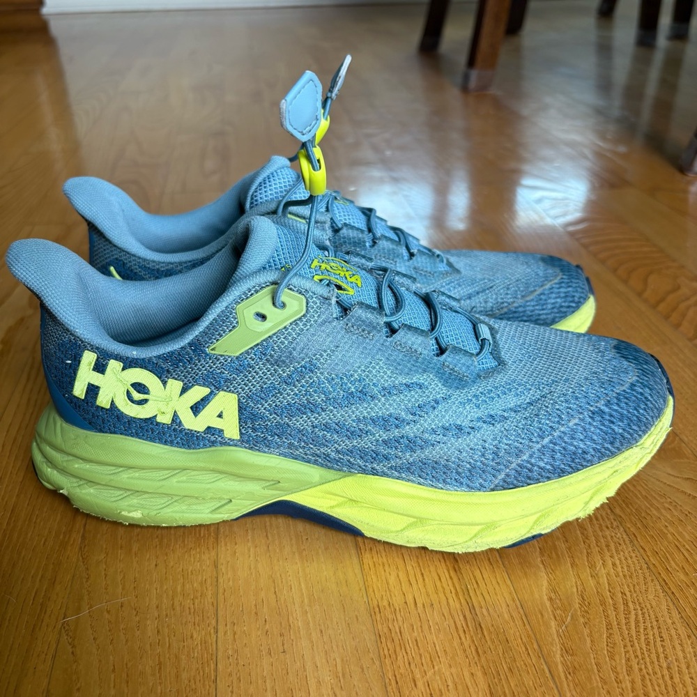 Hoka Men's Blue and Lime Green Running Sneakers